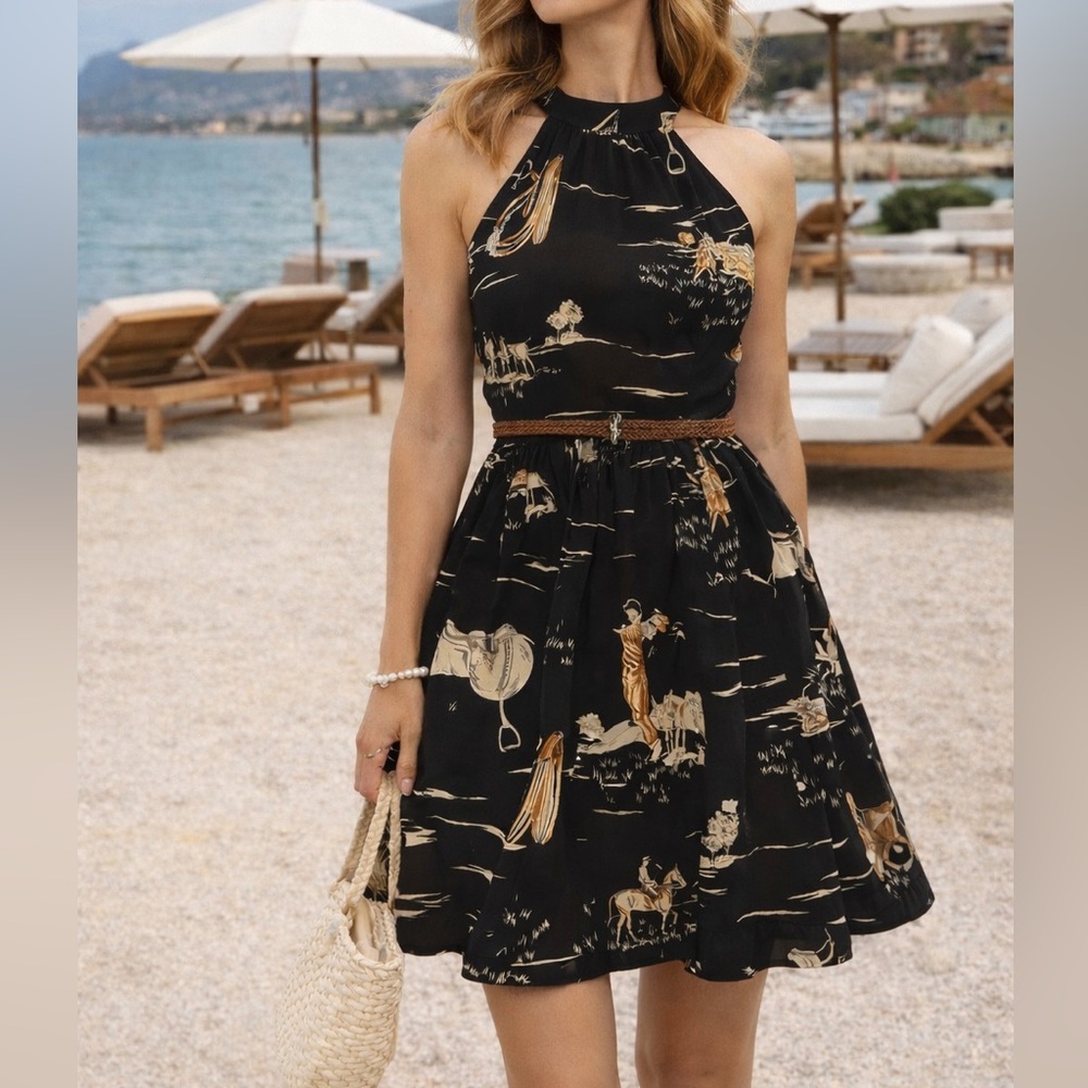 Old Money Country Club Zara Dress Golf Equestrian Halter Fit Quiet Luxury XS